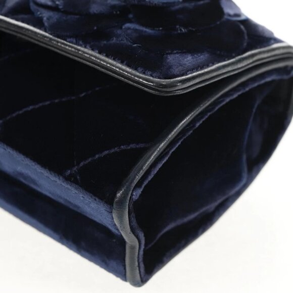 CHANEL Camellia Matelasse Flap Chain Bag Velor Navy Gold CC Auth bs29963V - Picture 4 of 16